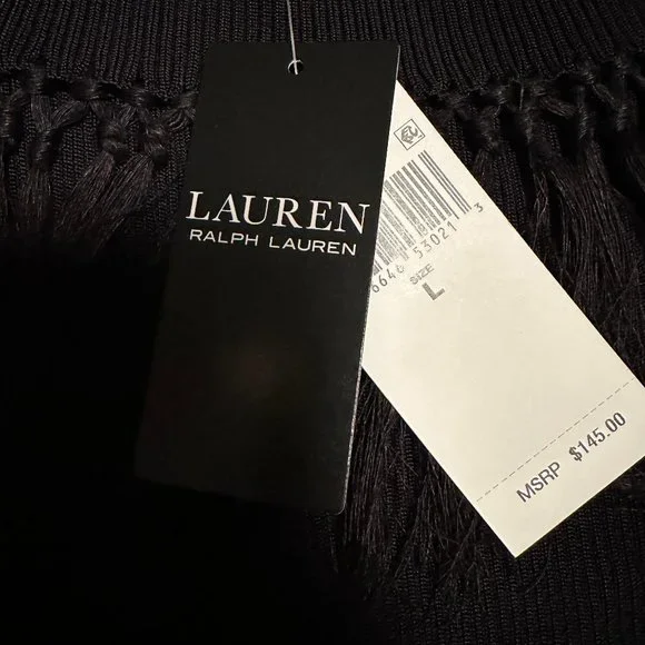 NWT | Lauren Ralph Lauren Women’s Fringe Off-The-Shoulder Black Top | Size Large - Picture 5 of 5